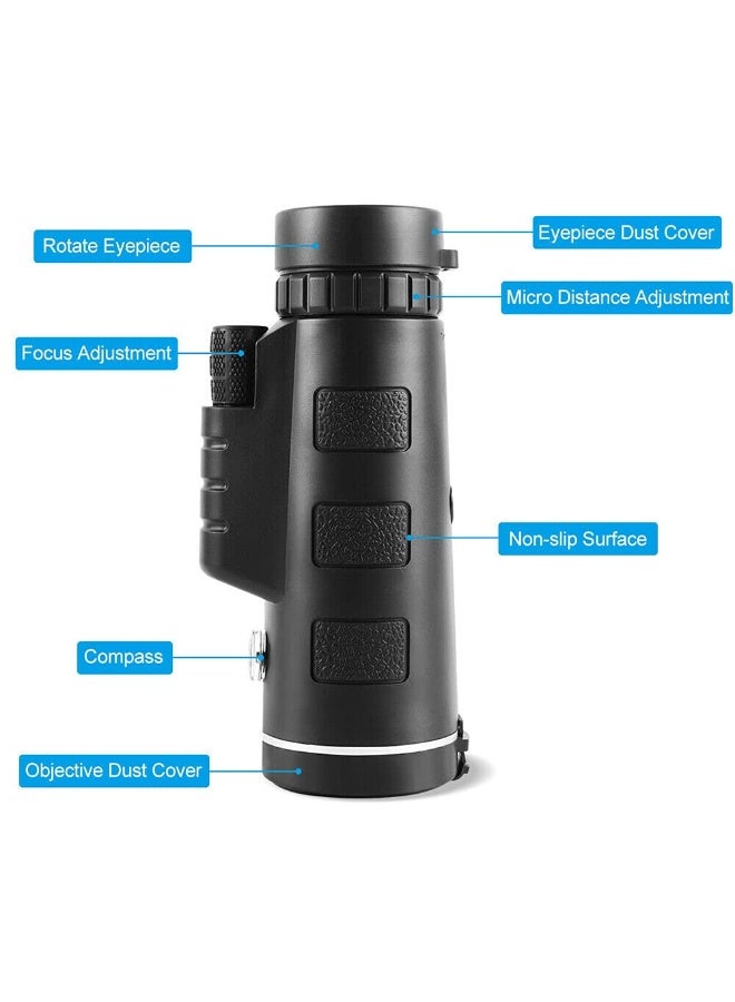 SANMUGEED 40X60 Monocular Telescope, Adjustable Focus Night Vision Monocular, Waterproof Non Slip Pocket Telescope with Phone Holder ＆ Tripod for Bird - Image 4