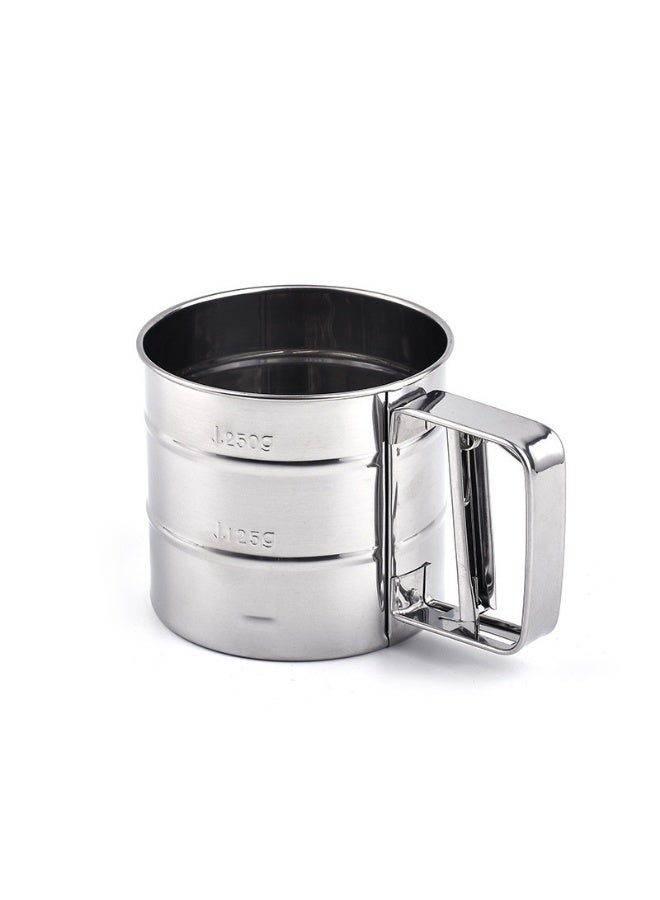 منخل دقيق من الفولاذ المقاوم للصدأ، كوب منخل يدوي للسكر والدقيق ومسحوق القهوة 250 جرام - Image 1