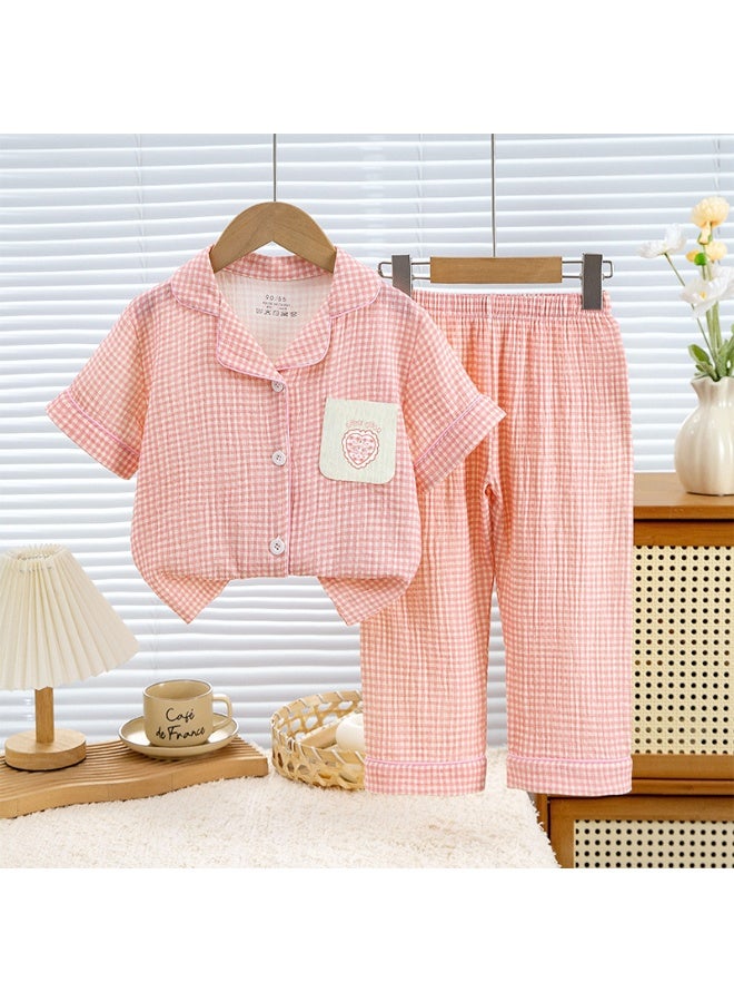 Girls Pajamas Sets Spring Summer Sleepwear for Kids Children's Clothing Sets Plaid Toddler Pijama Baby Boys Pyjama Sets - Image 1