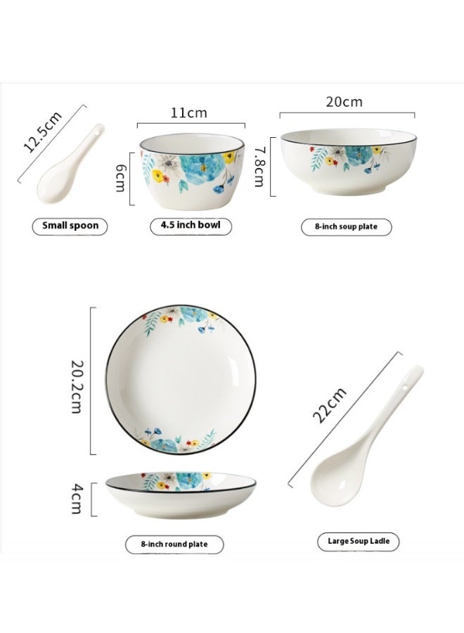 آي كي طقم أدوات مائدة من البورسلان العظمي بنقشة الحبر – 22 قطعة | حرق بدرجة حرارة عالية | تصميم أنيق للاستخدام العائلي - Image 2