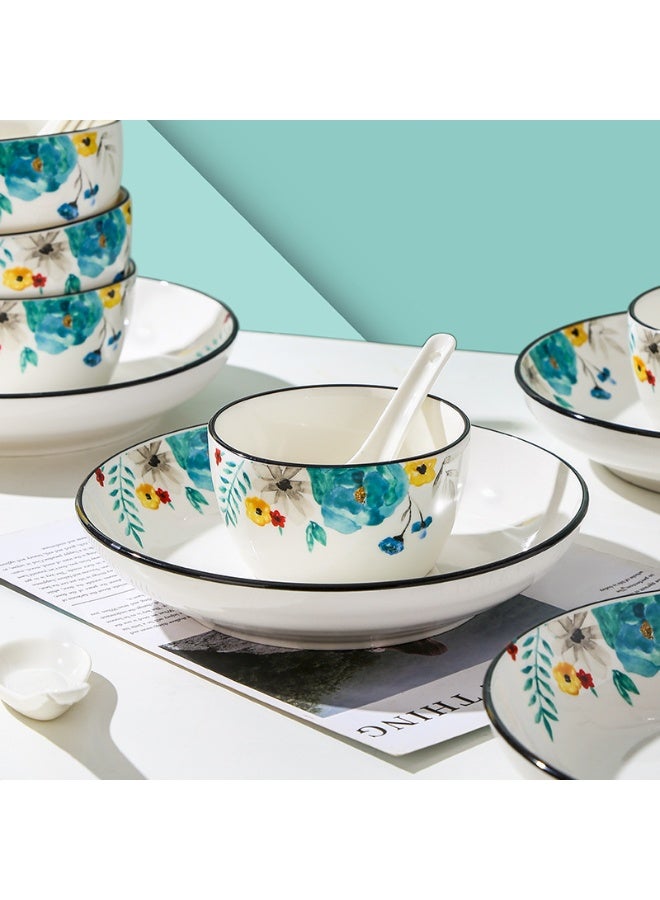 آي كي طقم أدوات مائدة من البورسلان العظمي بنقشة الحبر – 22 قطعة | حرق بدرجة حرارة عالية | تصميم أنيق للاستخدام العائلي - Image 3