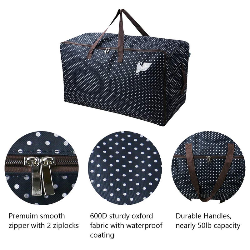 AMJ 100L Large Storage Bag, Comforter/Blanket/Pillows/Quilt Storage Container, Garage Grocery Storage Bag, Garments/Clothes Organizer Bin in Closet/Attic, Moisture Proof, Blue dot - Image 3