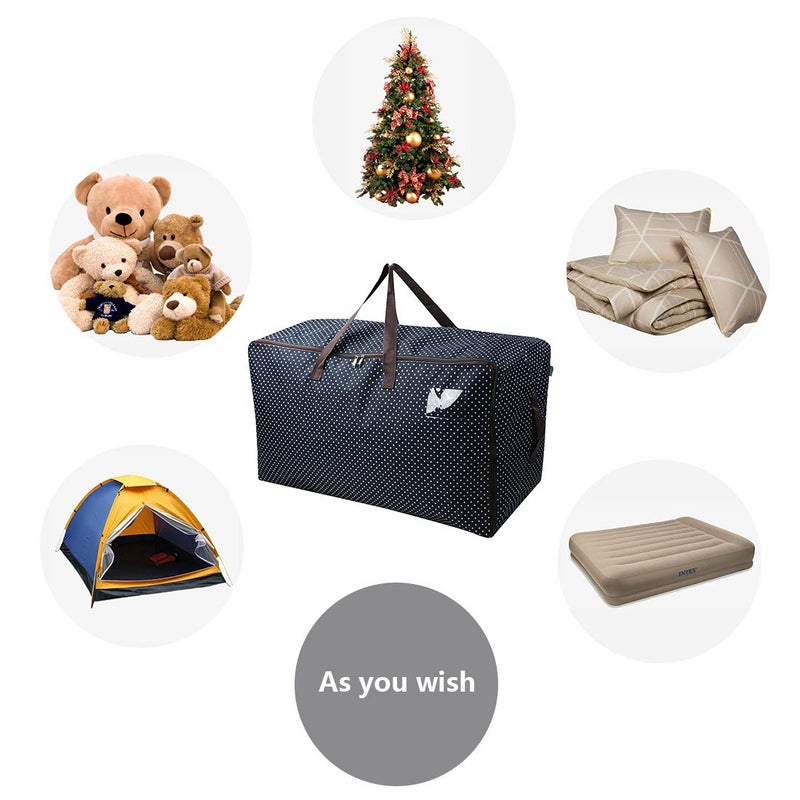 AMJ 100L Large Storage Bag, Comforter/Blanket/Pillows/Quilt Storage Container, Garage Grocery Storage Bag, Garments/Clothes Organizer Bin in Closet/Attic, Moisture Proof, Blue dot - Image 4