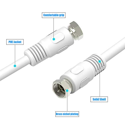 RFAdapter Coaxial Cable 3 feet, RG6 Coaxial Cable, 2 Pack White 75 Ohm Quad Shield TV Antenna Cables with F-Male Connectors, Ideal for TV DVR Satellite - Image 3