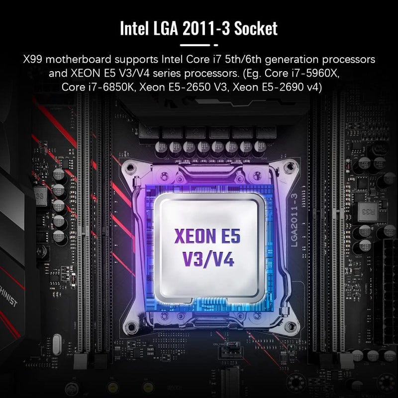 MACHINIST X99 Computer Motherboards, LGA 2011-V3 (Intel Core i7 5th/6th Gen) ATX Server Motherboard with VRM Fan (PCIe 3.0, Dual M.2, SATA 6Gb/s, DDR4, Gigabit Ethernet) for Intel XEON E5 V3/V4 series - Image 2