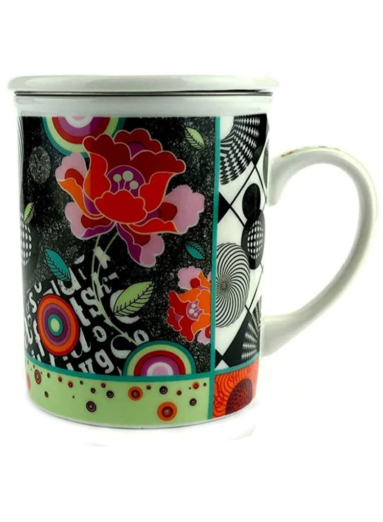 تيلاند كوب بالينا بورسلين ناعم آمن في الميكروويف مع غطاء ومصفاة لشاي الأوراق السائبة (0.2 لتر) 3 قطع - Image 1