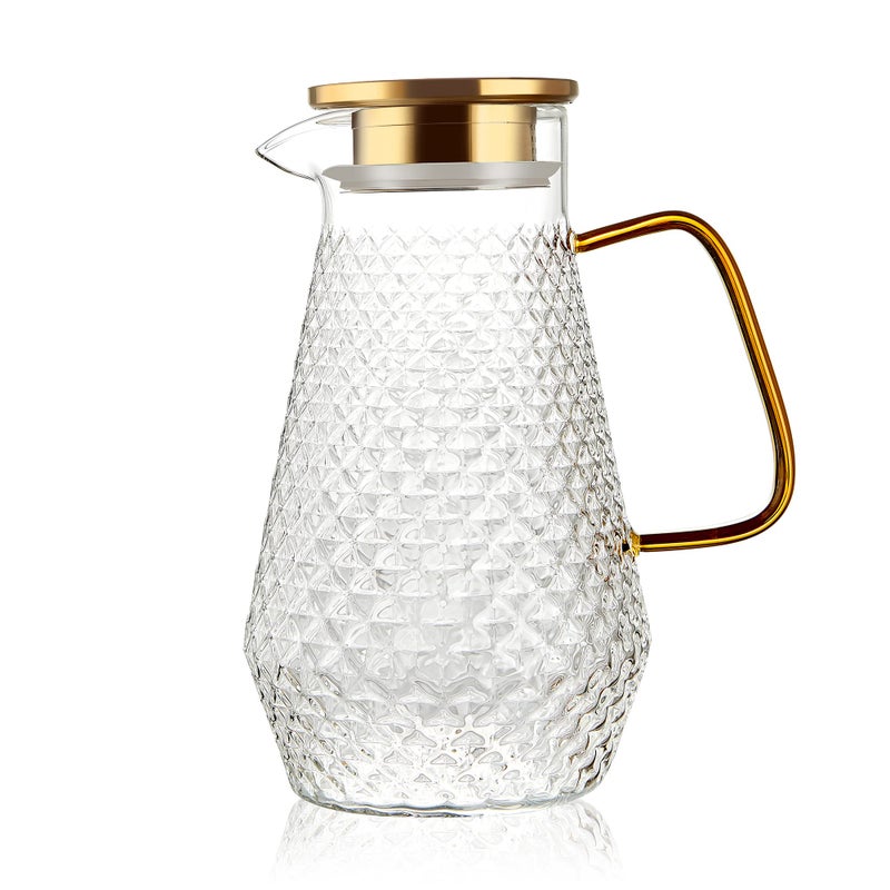 OTARTU Glass Pitcher50oz15 Liter Water Pitcher with SS Lid Beverage Serveware Iced Tea JugWater Carafe with HandleHeat Resistant Refrigerator Usable