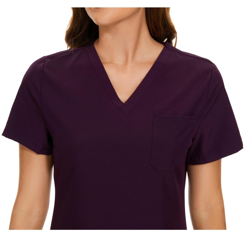 COZYFIT Scrub Tops for Woman - Soft Stretch, V-Neck Top Scrubs with 3 Pockets, Easy Care for Women Dark Purple - Image 4
