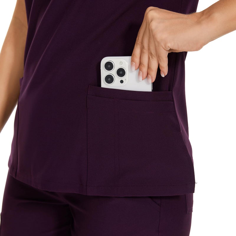 COZYFIT Scrub Tops for Woman - Soft Stretch, V-Neck Top Scrubs with 3 Pockets, Easy Care for Women Dark Purple - Image 5