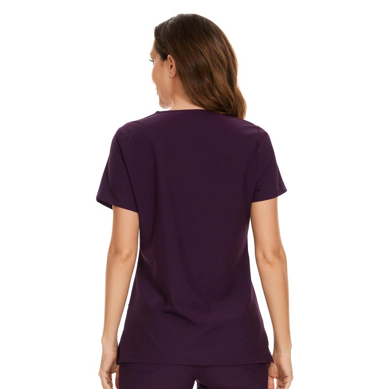 COZYFIT Scrub Tops for Woman - Soft Stretch, V-Neck Top Scrubs with 3 Pockets, Easy Care for Women Dark Purple - Image 3
