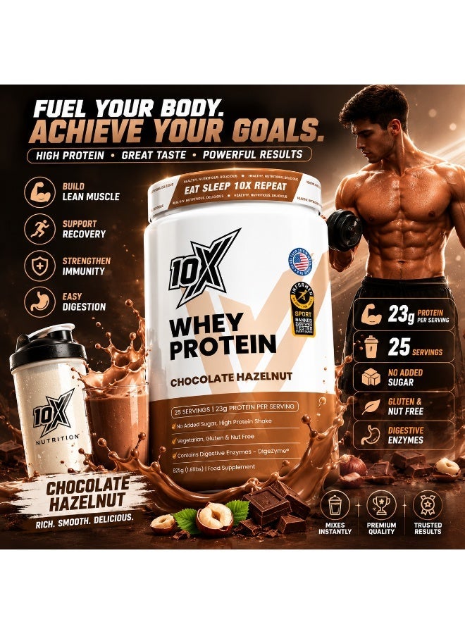 10X Whey Protein Chocolate Hazelnut 825g | 23g Protein Per Serving | High Protein Whey Supplement - Image 3