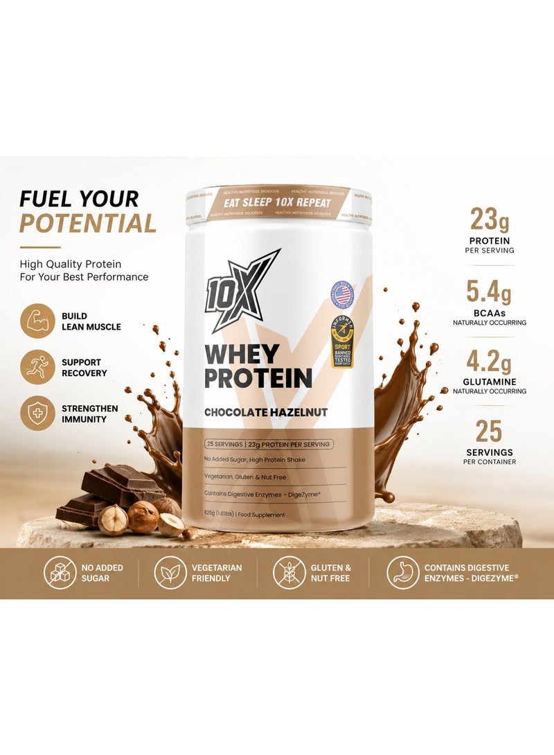 10X Whey Protein Chocolate Hazelnut 825g | 23g Protein Per Serving | High Protein Whey Supplement - Image 2