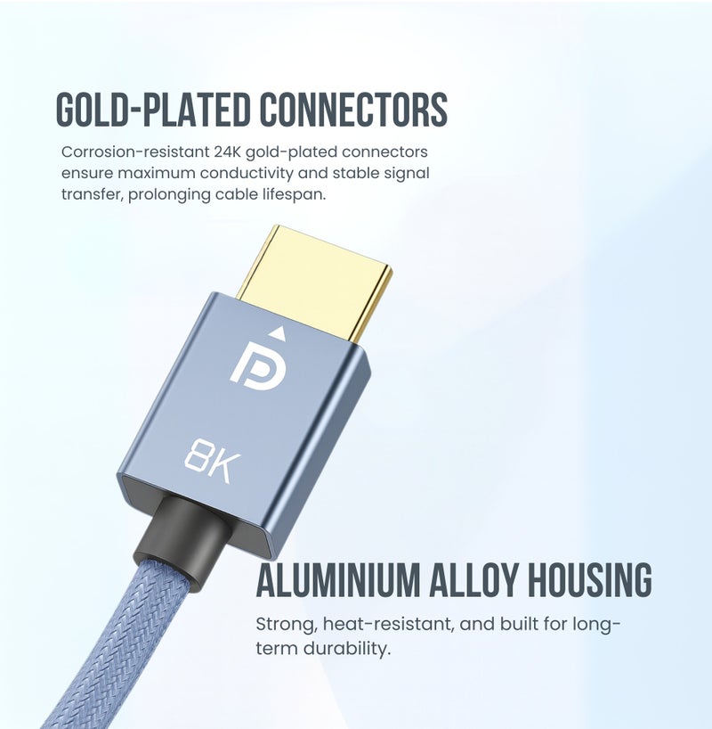COMPIX DisplayPort 1.4 Cable 3M, 8K DP Cable 32.4Gbps High Speed 8K@60Hz 4K@165Hz 2K@240Hz, Ultra HD Display Port to DisplayPort Cables, HDR/G-Sync/Free-Sync Braided DP Wire for Gaming Monitor, PC, TV - Image 3