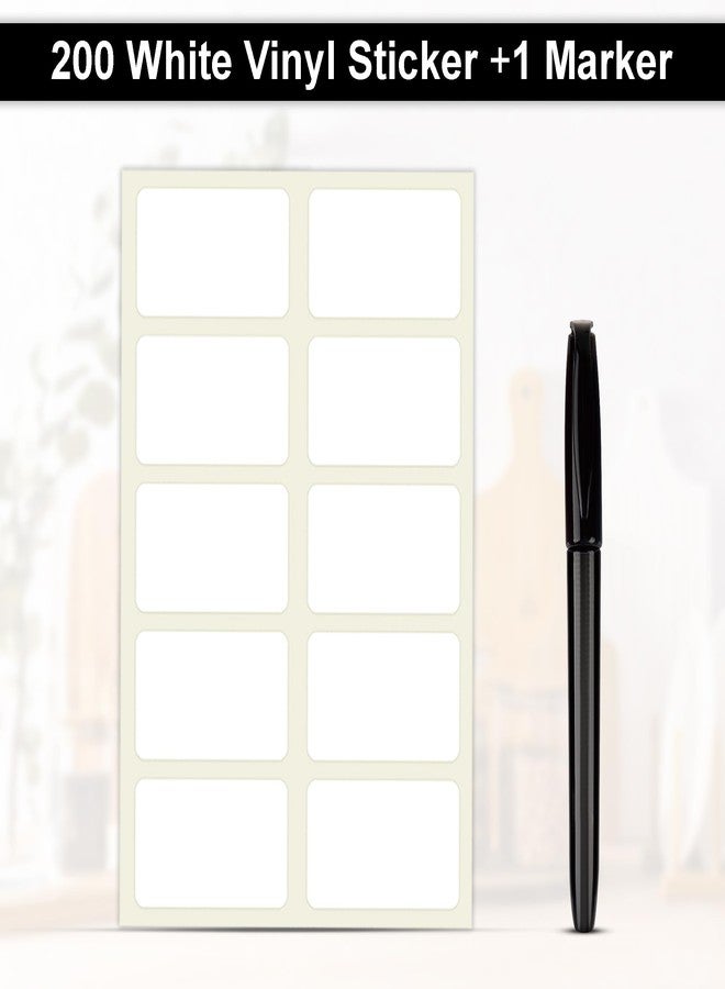 GLUN ® 200 Pcs Waterproof Pearl White Vinyl Stickers Self Adhesive (No Residue) with Black Marker for Mason Jars Glass Bottles, Decals Craft, Kitchen Jar Labels Bottle Stickers 25x50mm - Image 3