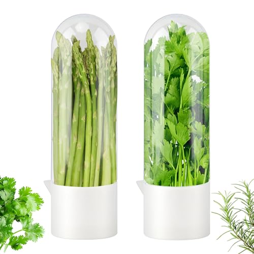 Giyochie Fresh Herb Saver Cilantro Storage Containers for Refrigerator, Transparent Herbs Saver fits Fridge Asparagus Parsley Mint Leaves, Keeps Greens Vegetables for 2-3 Weeks(SIZE:2 pcs) - Image 1
