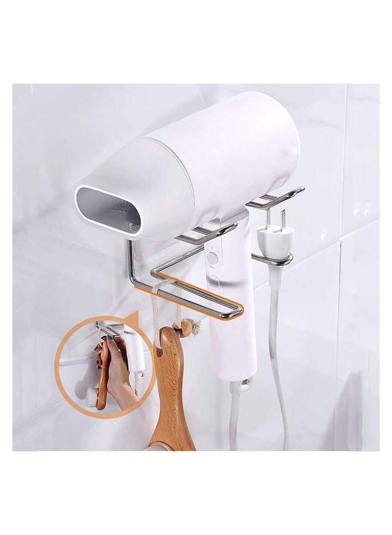 1 Hair Dryer Holder Wall Mount No Drilling Hair Dryer Holder Stainless Steel Hair Styling Tool Storage Box Self Adhesive Hair Dryer Holder Fits Most Hair Dryers Silver - Image 4