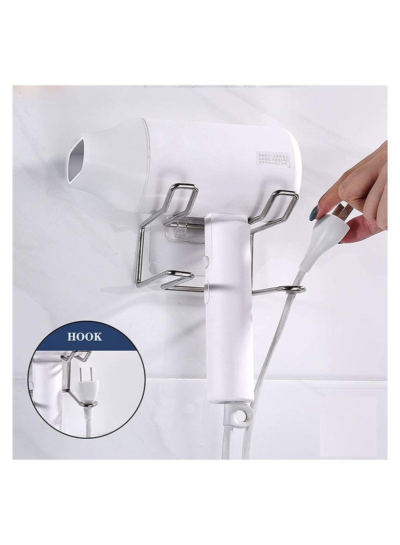1 Hair Dryer Holder Wall Mount No Drilling Hair Dryer Holder Stainless Steel Hair Styling Tool Storage Box Self Adhesive Hair Dryer Holder Fits Most Hair Dryers Silver - Image 3