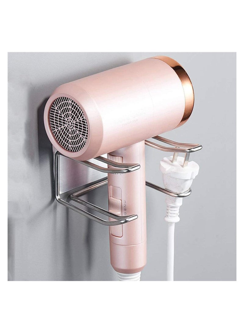 1 Hair Dryer Holder Wall Mount No Drilling Hair Dryer Holder Stainless Steel Hair Styling Tool Storage Box Self Adhesive Hair Dryer Holder Fits Most Hair Dryers Silver - Image 1