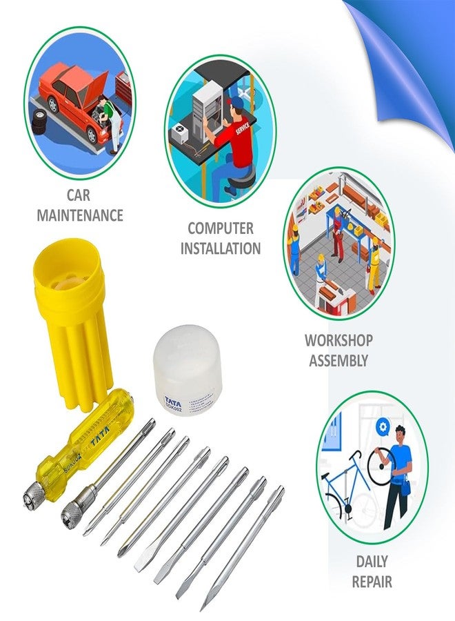 AGRICO TATA Agrico 8-in-1 Screwdriver Set | Multi-Bit Screwdriver Kit with Interchangeable Magnetic Tips | Compact Hand Tool for Home, Office, Electronics & DIY Repairs (Yellow, Set of 1) - Image 3