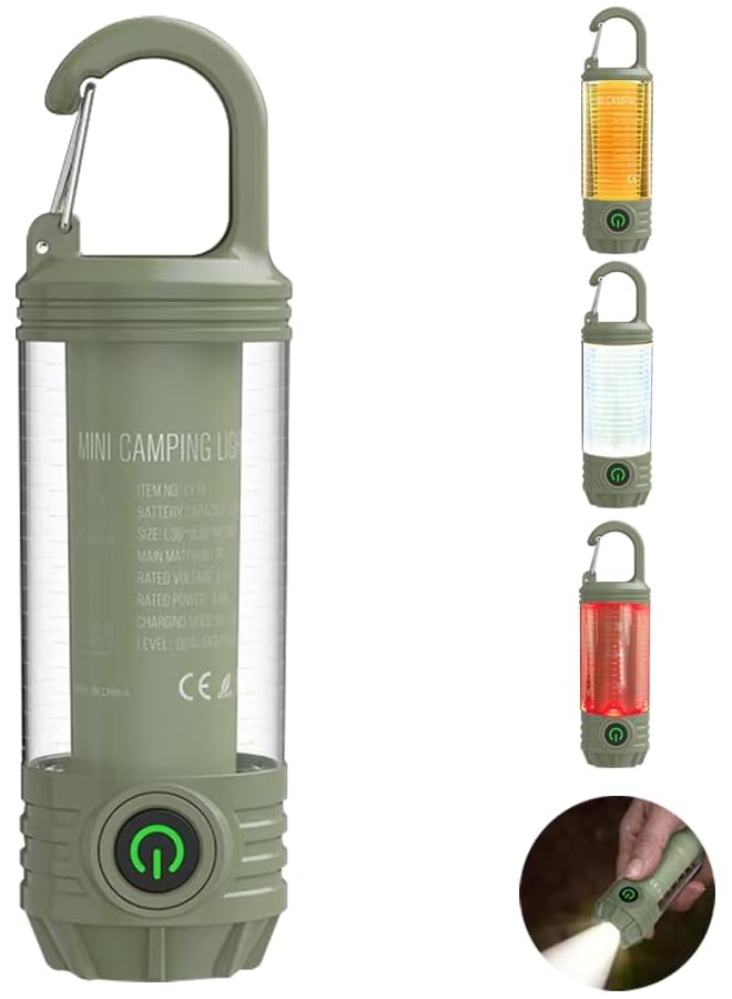 promass Rechargeable LED Mini Camping Flashlight, Portable Outdoor Light with Hook, White Warm Light and Red Light, 6 Modes, with Signal Flash. - Image 1