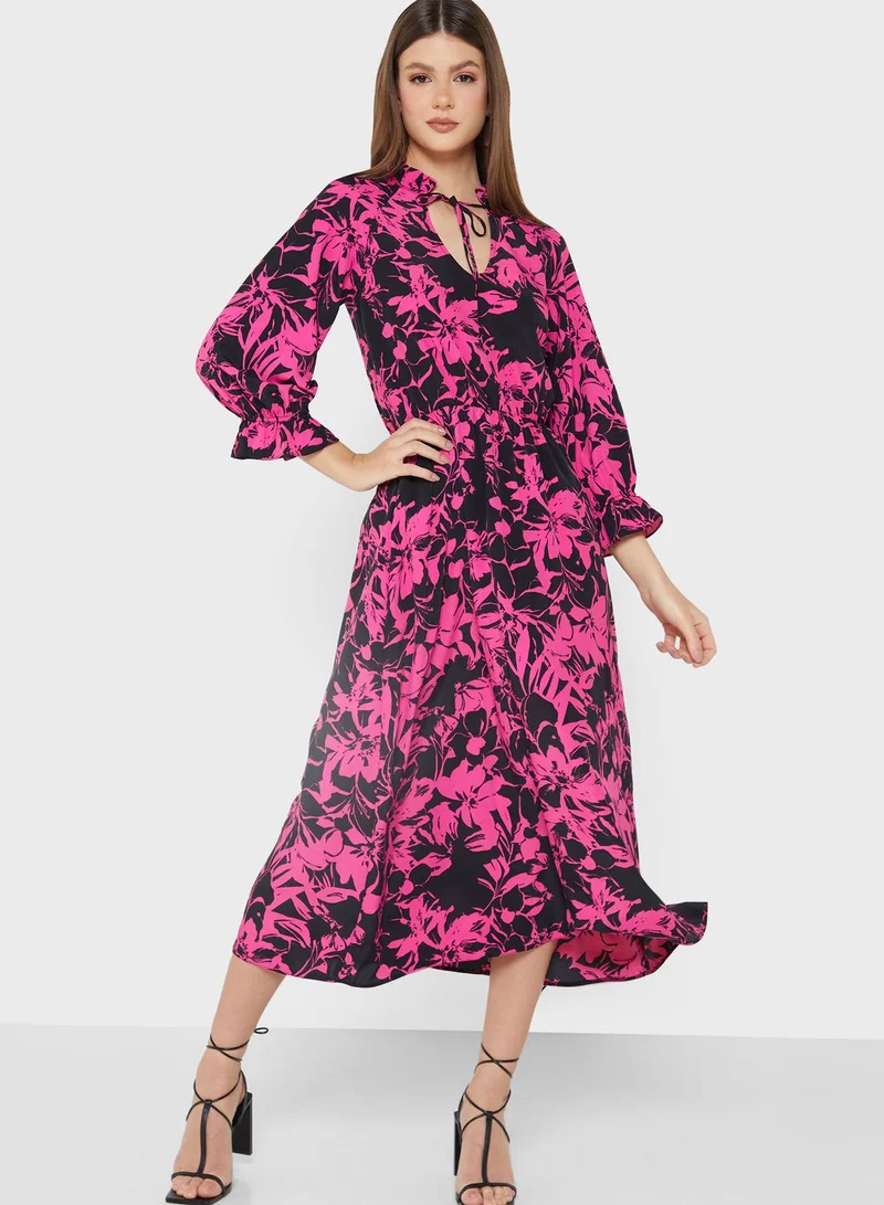 DEBENHAMS Floral Print Ruffle Detail Dress
