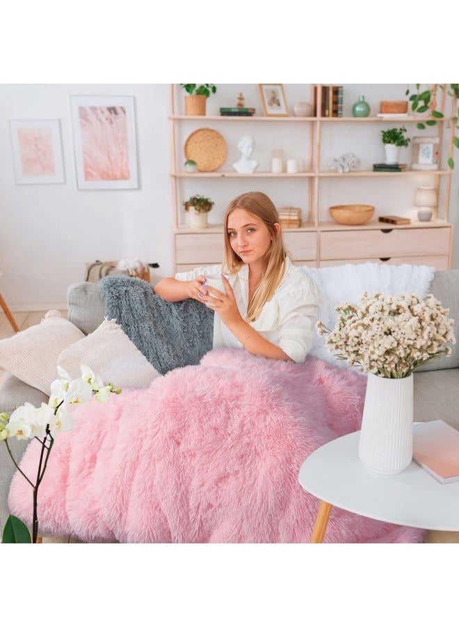 BENRON Light Pink Throw Blankets, Soft Shaggy Fuzzy Sherpa Blankets, Cute Baby Pink Blanket Throw, Cozy Fluffy Faux Fur Blankets for Bed Couch Sofa Washable, 50"x60" - Image 2