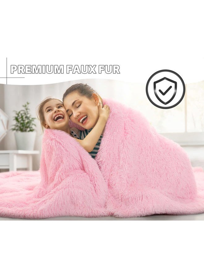 BENRON Light Pink Throw Blankets, Soft Shaggy Fuzzy Sherpa Blankets, Cute Baby Pink Blanket Throw, Cozy Fluffy Faux Fur Blankets for Bed Couch Sofa Washable, 50"x60" - Image 3