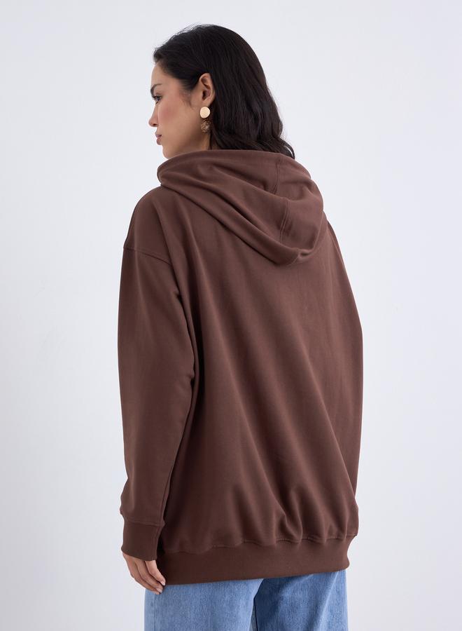 Styli Brown Oversized Slogan Print Hoodie - Image 5