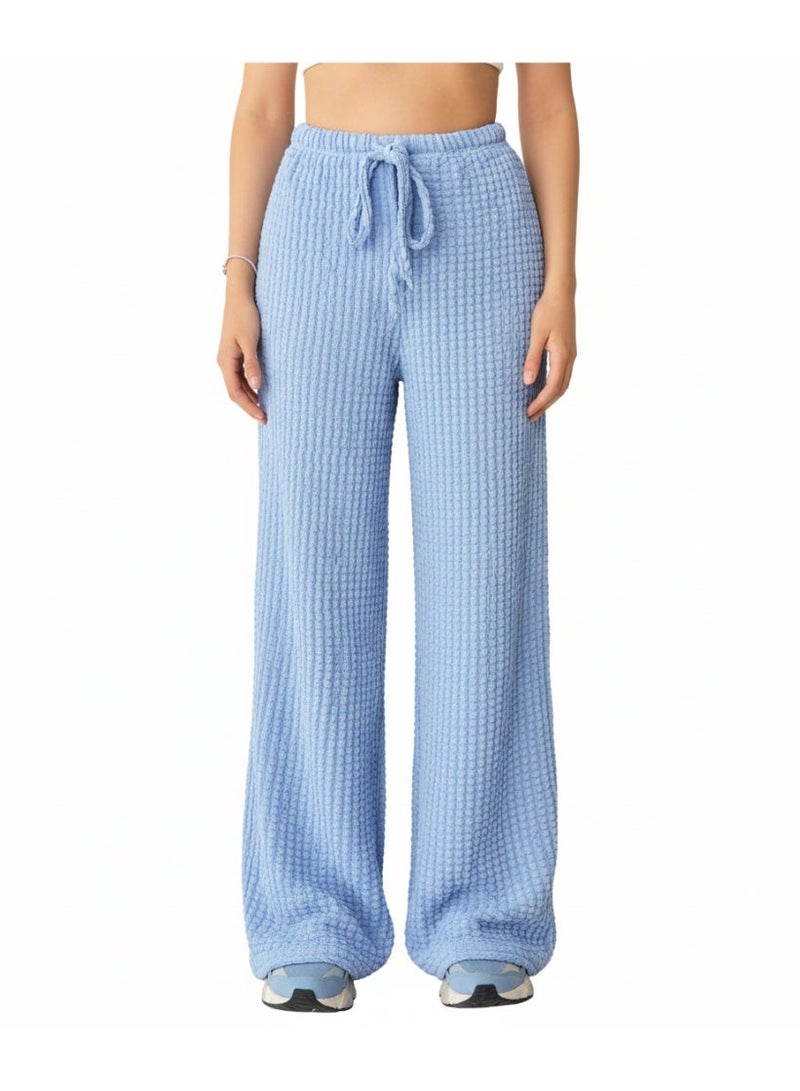 بنطلون حريمي واسع بقصة مريحة – خصر عالي ستايل كاجوال، مقاس واحد، مريح للاستخدام اليومي. ازرق فاتح - Image 1