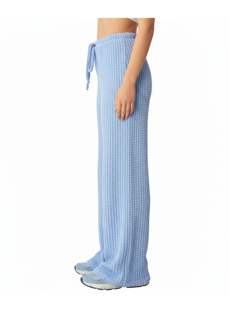 بنطلون حريمي واسع بقصة مريحة – خصر عالي ستايل كاجوال، مقاس واحد، مريح للاستخدام اليومي. ازرق فاتح - Image 2