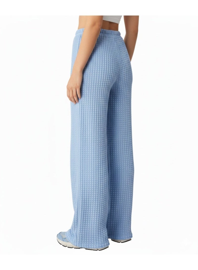 بنطلون حريمي واسع بقصة مريحة – خصر عالي ستايل كاجوال، مقاس واحد، مريح للاستخدام اليومي. ازرق فاتح - Image 3