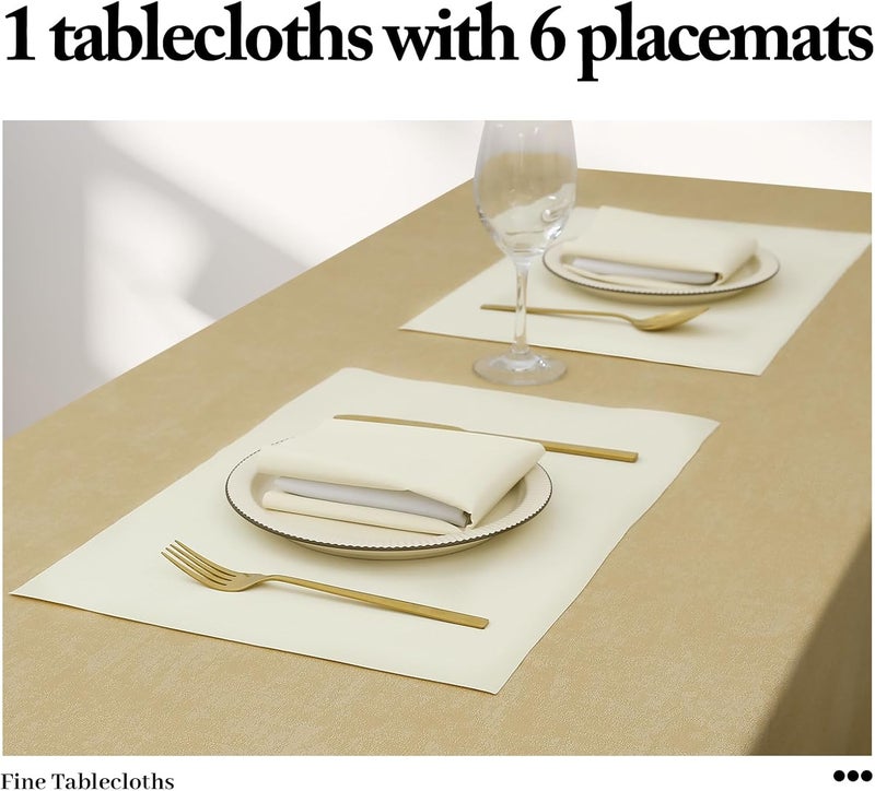 FAVE Leather Table Cloth Shiny Cloth Tablecloths Durable Waterproof Tablecloth for Kitchen Dining Light Brown Rectangle Tablecloth with Set of 6 PlacematsKhaki 55x78 - Image 3