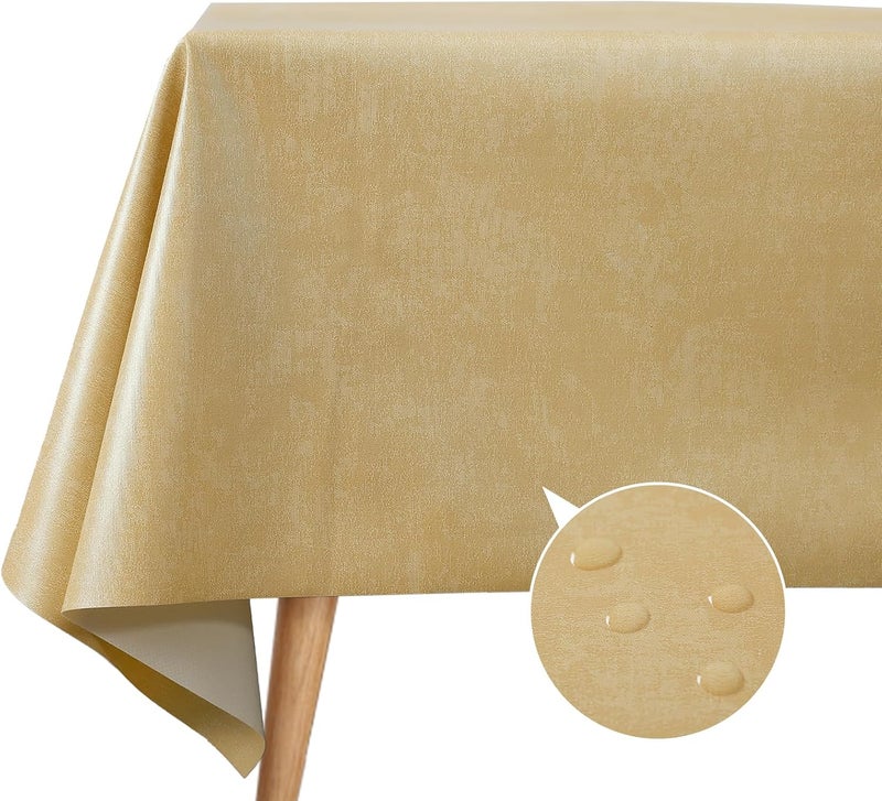 FAVE Leather Table Cloth Shiny Cloth Tablecloths Durable Waterproof Tablecloth for Kitchen Dining Light Brown Rectangle Tablecloth with Set of 6 PlacematsKhaki 55x78 - Image 1