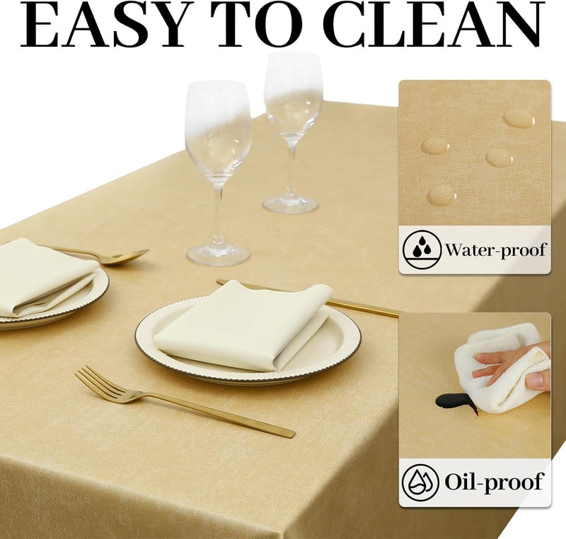 FAVE Leather Table Cloth Shiny Cloth Tablecloths Durable Waterproof Tablecloth for Kitchen Dining Light Brown Rectangle Tablecloth with Set of 6 PlacematsKhaki 55x78 - Image 4