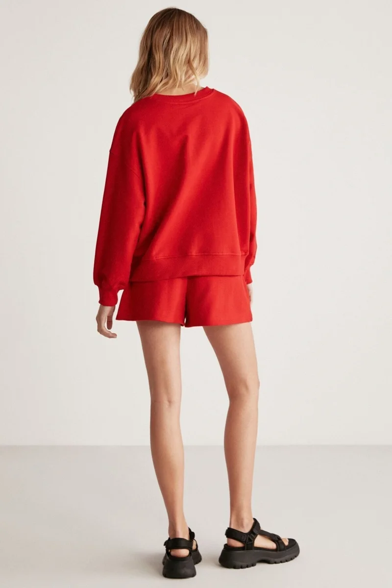 جريميلانج Carrol Women's Casual Cut Embroidered Elastic Waist Pocket Red Shorts