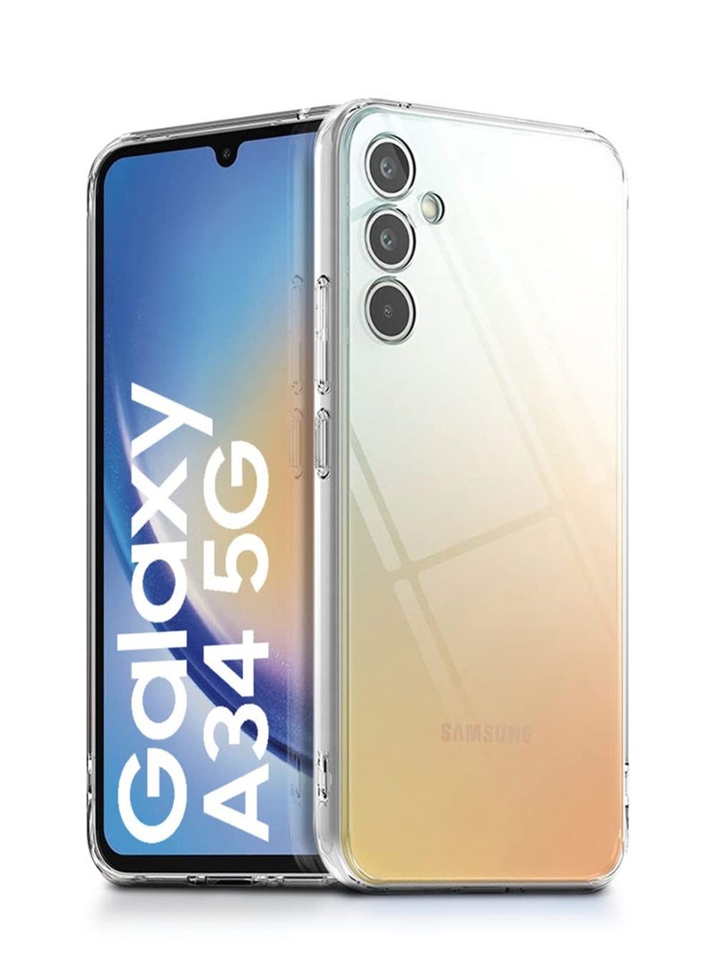 Techie Samsung Galaxy A34 TPU Soft Corner Ultra Slim Clear Case Shockproof Anti Fingerprint Transparent Protective Back Cover  - Image 1