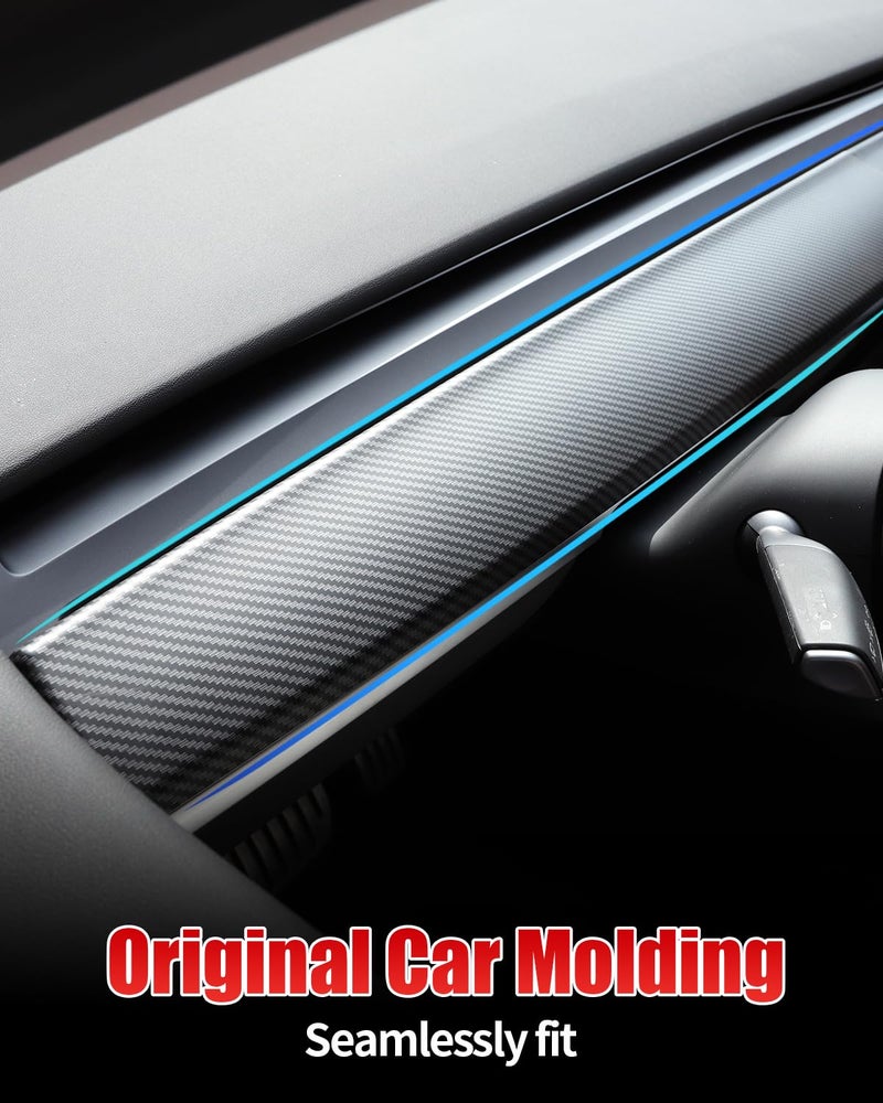 KKTR-CAR Dashboard Cover Wrap and Front Door Inner Armrest Panel Cover Trim Compatible with Tesla Model 3 2021-2023 Model y 2020-2025,NOT for Performance (Matte Carbon Fiber Pattern 2pcs, 2pcs) - Image 3