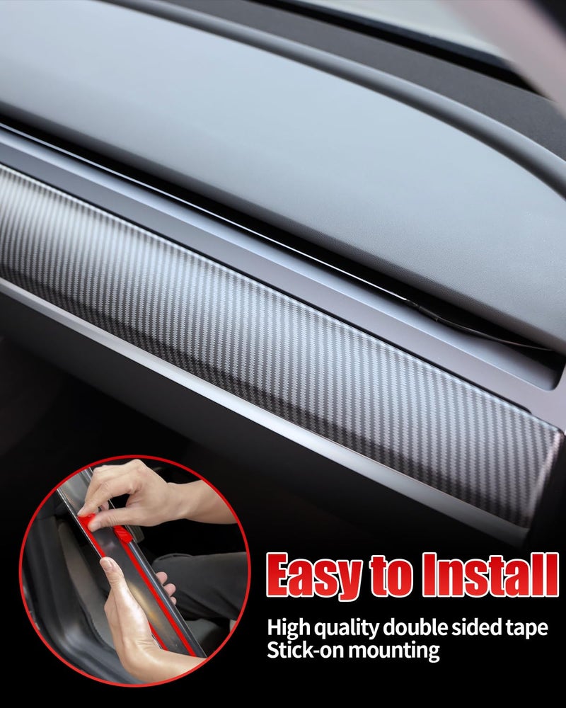 KKTR-CAR Dashboard Cover Wrap and Front Door Inner Armrest Panel Cover Trim Compatible with Tesla Model 3 2021-2023 Model y 2020-2025,NOT for Performance (Matte Carbon Fiber Pattern 2pcs, 2pcs) - Image 4