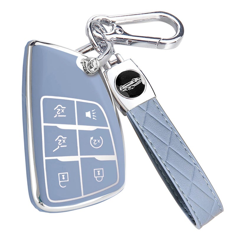 Cacacar Key Fob Cover for Chevy GMC with Keychain, Tahoe Suburban Equinox Traverse Yukon Denali Terrain Buick Envision Premium Soft TPU Case (6 Buttons Blue) - Image 1