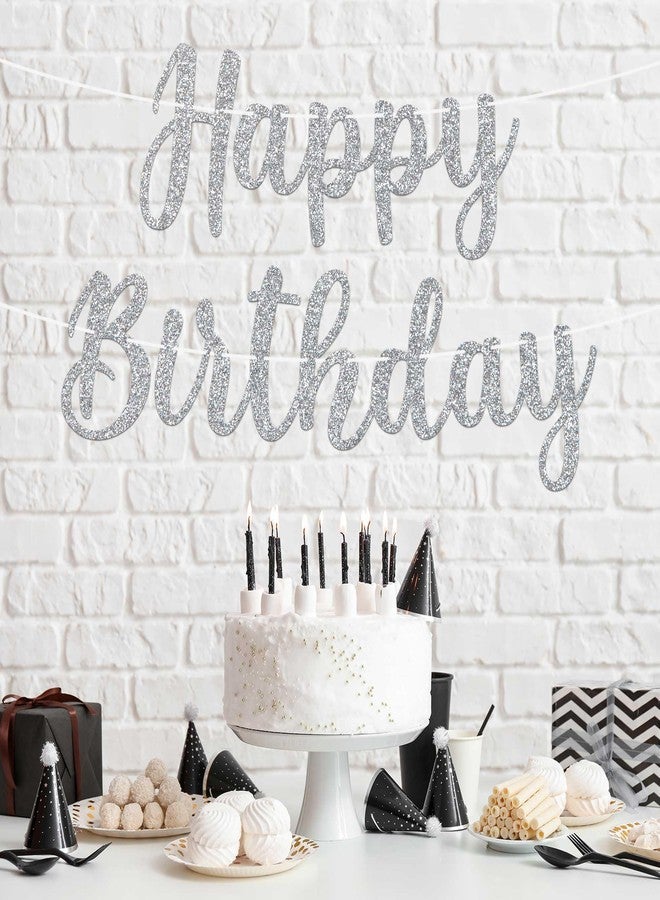 Perfect Occasion لافتة عيد ميلاد سعيد جاهزة للتعليق - لا حاجة للتجميع - لافتة عيد ميلاد سعيد فضية للرجال والنساء - زينة معلقة مسبقًا على خيوط بطول 6 أقدام - زينة لامعة لحفلات أعياد الميلاد. هل ذكرنا أنها لا تحتاج إلى تجميع؟ - Image 2