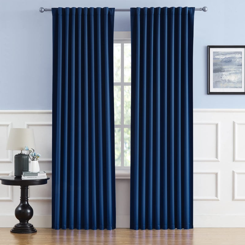 DUALIFE 90 Inch Blackout Curtains Navy Blue Thermal Insulated Widow Treatment Panels/Drapes Back Tab/Rod Pocket Bedroom Draperies  W52 x L90 Each Panel  2 Panels - Image 1