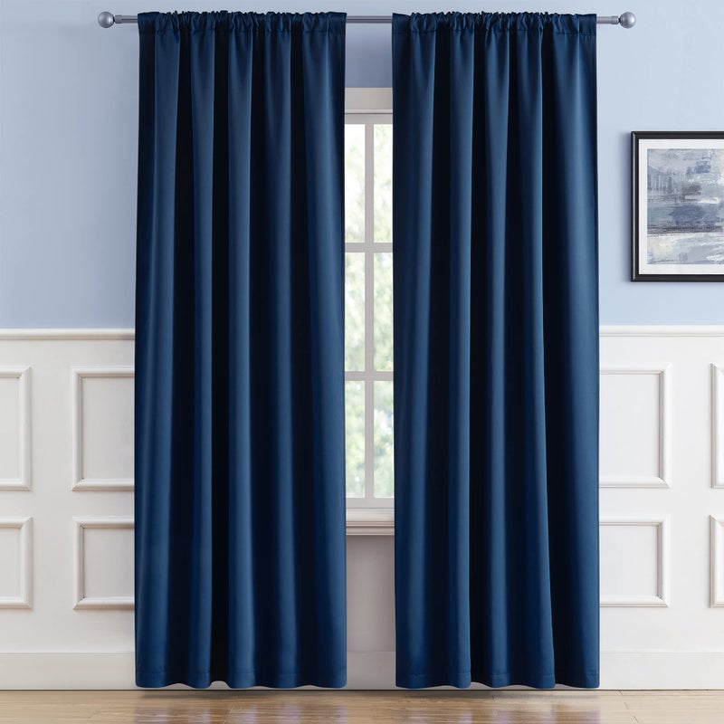 DUALIFE 90 Inch Blackout Curtains Navy Blue Thermal Insulated Widow Treatment Panels/Drapes Back Tab/Rod Pocket Bedroom Draperies  W52 x L90 Each Panel  2 Panels - Image 2