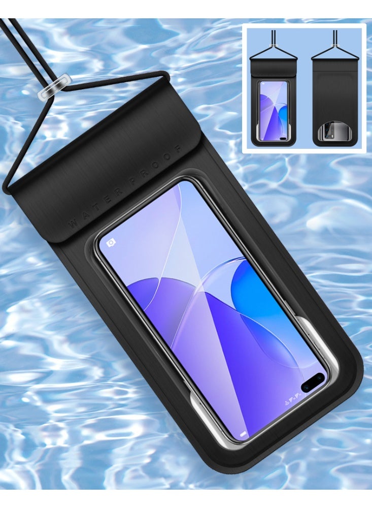 Universal Waterproof Phone Case, IPX8 Certified 30M Underwater Cellphone Dry Bag/Pouch with Adjustable Lanyard for Diving and Swimming, Multiple sealed, PU001 (Black, 7.2 Inch) - Image 1