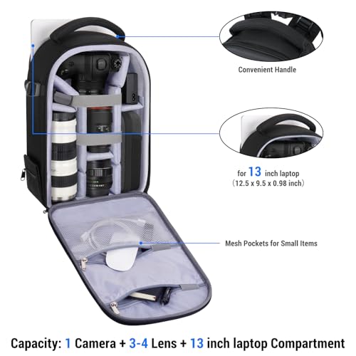 MOSISO Camera Backpack,DSLR/SLR/Mirrorless Photography Camera Bag Full Open Waterproof Hardshell Bag with Insert&Tripod Holder&Laptop Compartment Compatible with Canon/Nikon/Sony, Black - Image 2