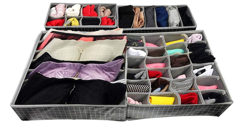 House of Quirk Fabric Set Of 4 Foldable Storage Box Drawer Divider Organizer Closet Storage For Socks Bra Tie Scarfs (Smoke),Brown - Image 5