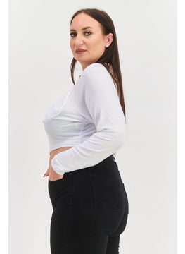 Another Reason Women Plus Size Scoop Neck Long Sleeves Plain Top, White  - Image 2