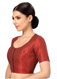 Studio Shringaar Studio Shringaar Womens Polyester Short Sleeves Handloom Silk Saree Blouse(Red, 36)  - Image 4