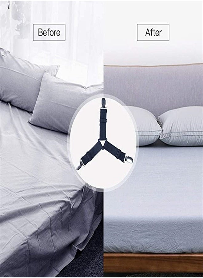 ORiTi - Bed Sheet Holder Straps, Adjustable Bed Sheet Fastener and Triangle Elastic Mattress Sheet Clips Suspenders Grippers Keeping Sheets Place for Bedding Mattress, Sofa, Cushion (4 PCS) - Image 1