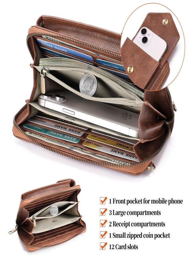 SENDEFN Small Crossbody Bag for Women Cell Phone Purse Leather Wallet Purse Shoulder Bag with Adjustable Strap Brown - Image 3