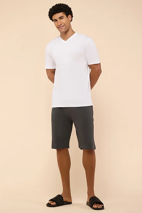 أر أند بي Solid Lounge Shorts with Drawstring Waist